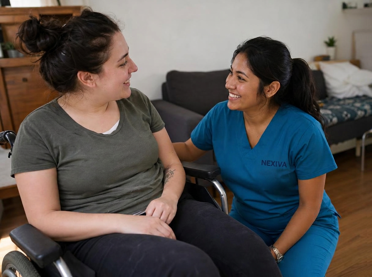 Adult with a disability smiling at home