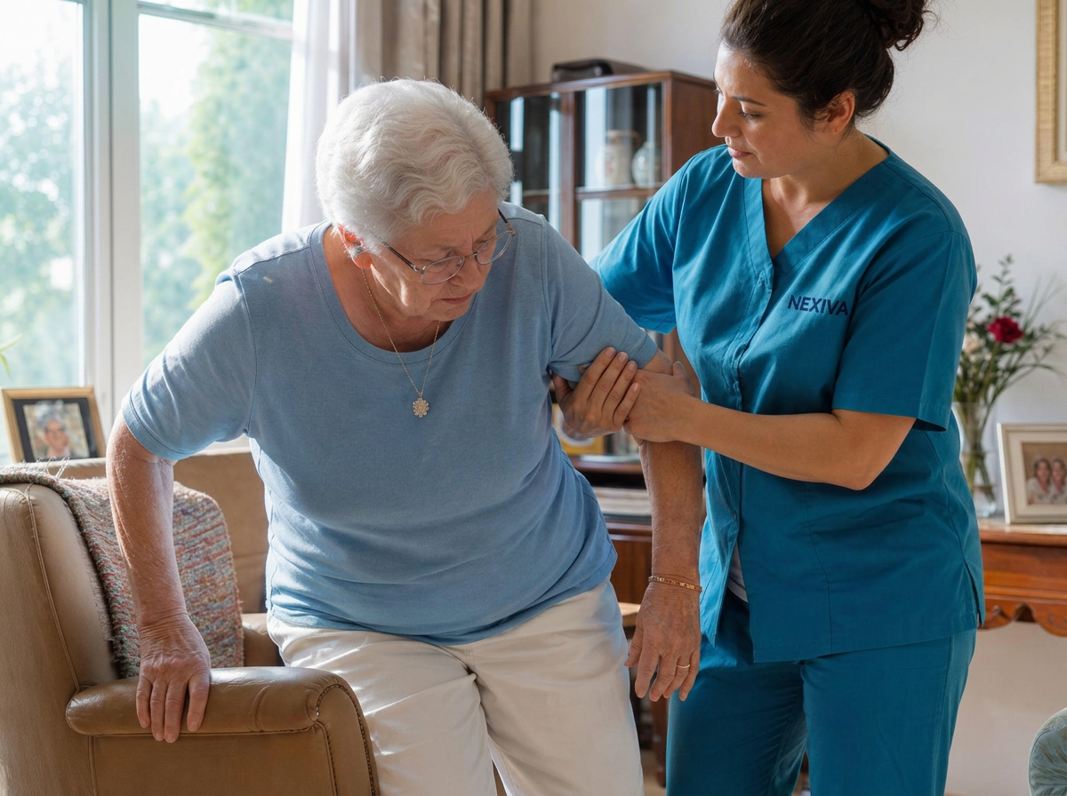 Two smiling seniors at home