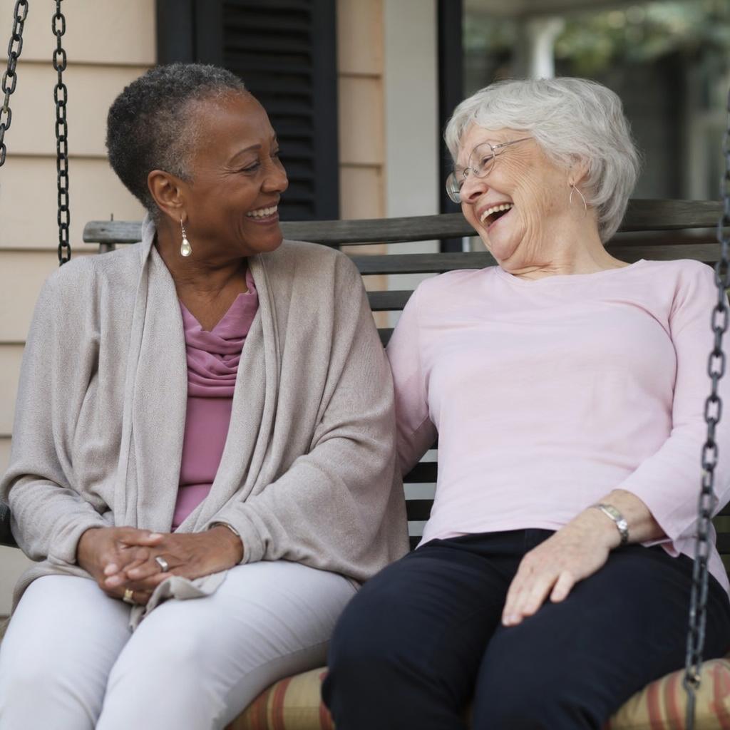 Two smiling seniors at home